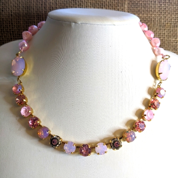Pink Opal Blush Pearls Necklace in 14K Gold Plated- Stunning - Picture 1 of 8